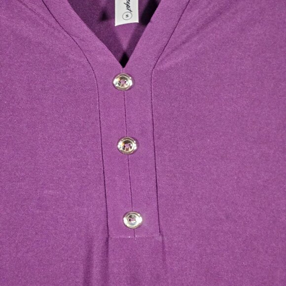 Perseption Conception Purple Ruched 3/4 Sleeve Womens Top With Button Accents S - Picture 3 of 12